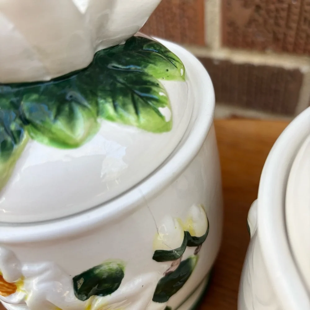 Vintage Magnolia Flower Canisters Kitchen Set of 3 Cottagecore